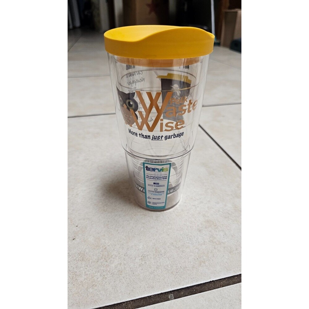 Tervis Insulated Tumbler With Yellow Lid 8" Tall Polk County FL Waste Department